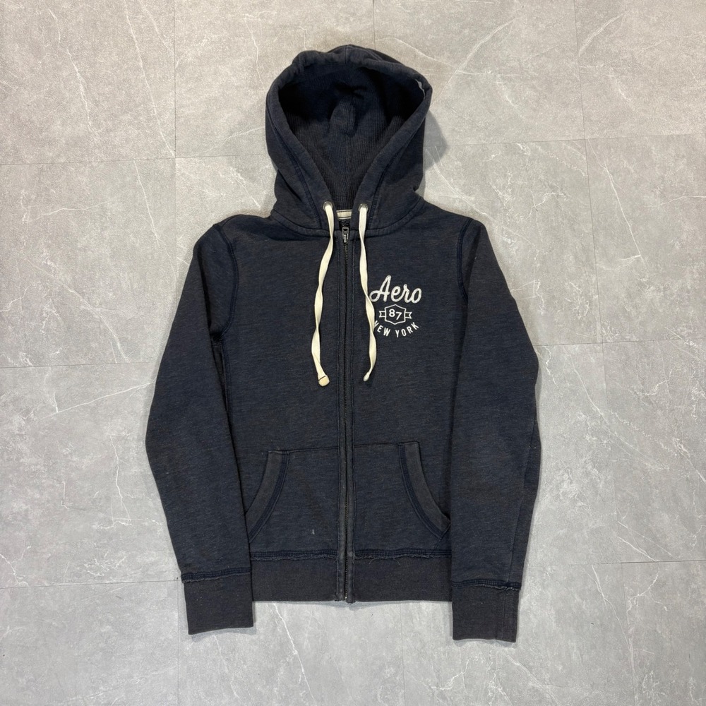 Aeropostale Womens Full Zip Hoodie Gray Aero 87 Graphic Sweatshirt Small